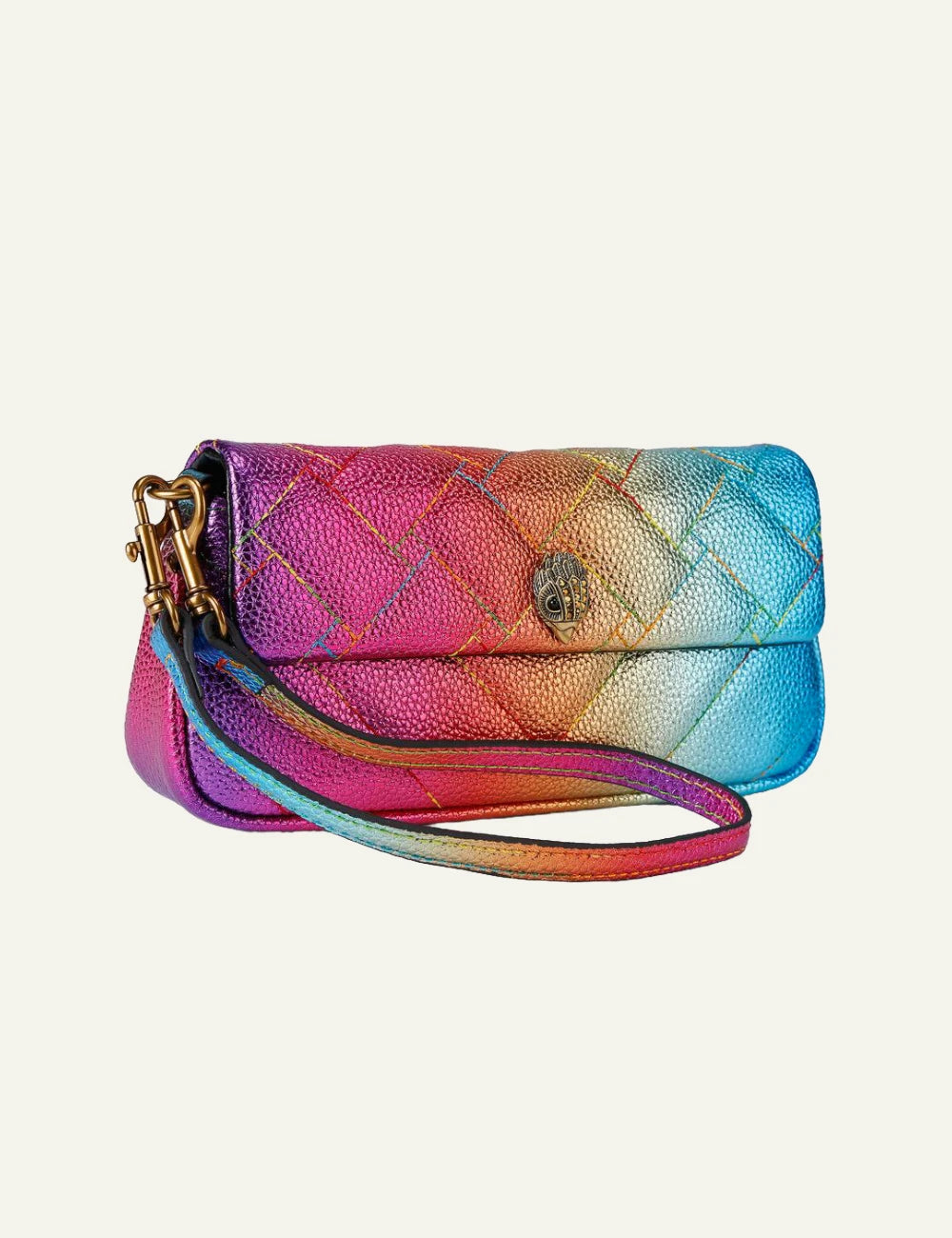 Kurt Geiger pickle shoulder bag rainbow metallic quilted leather eagle side