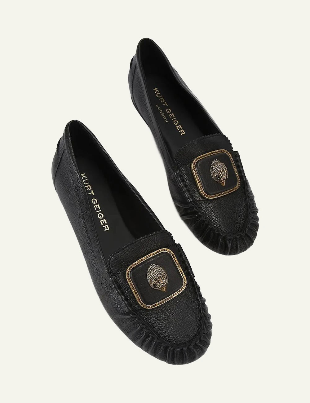 Kurt Geiger Pimlico Moccasin black leather loafers with eagle embellishment top