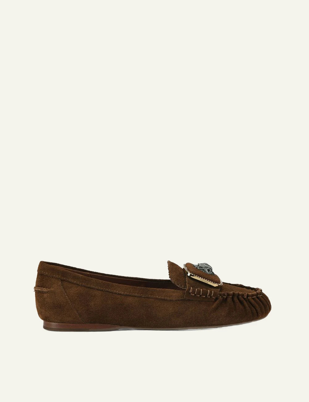 Kurt Geiger Pimlico Moccasin brown suede loafers with silver eagle detail