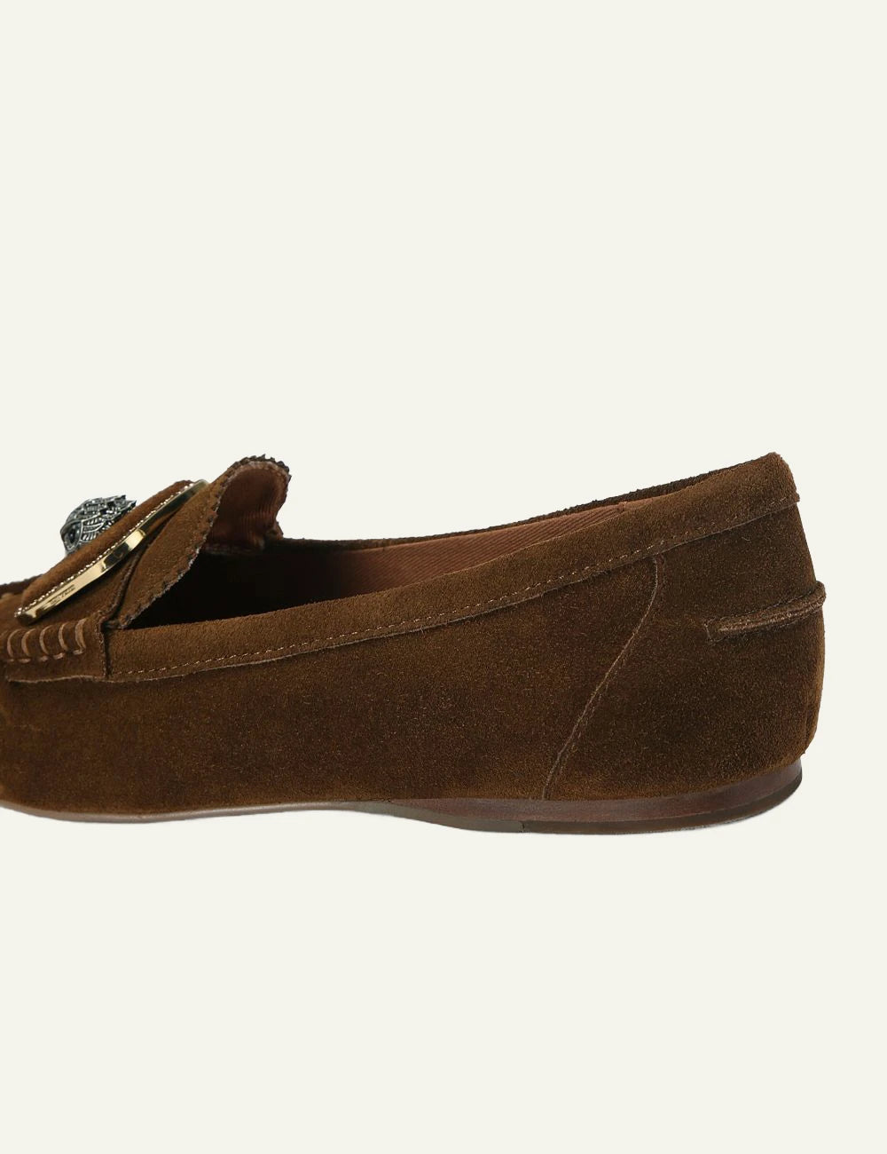 Kurt Geiger Pimlico Moccasin brown suede loafers with silver eagle detail back