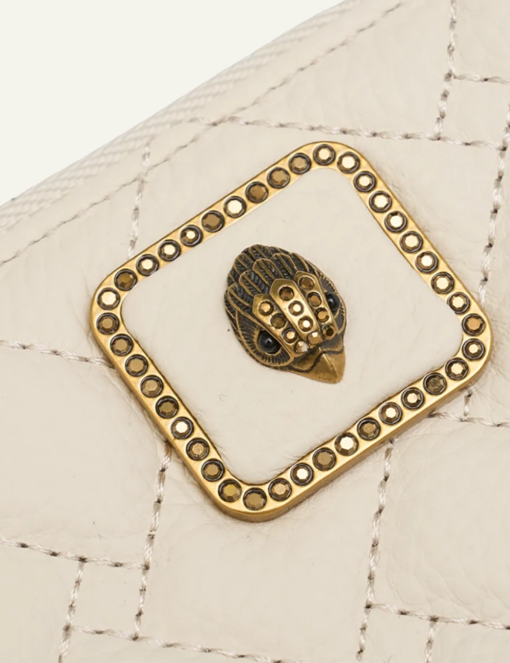 kurt geiger quilted wallet beige zip around front detail logo view