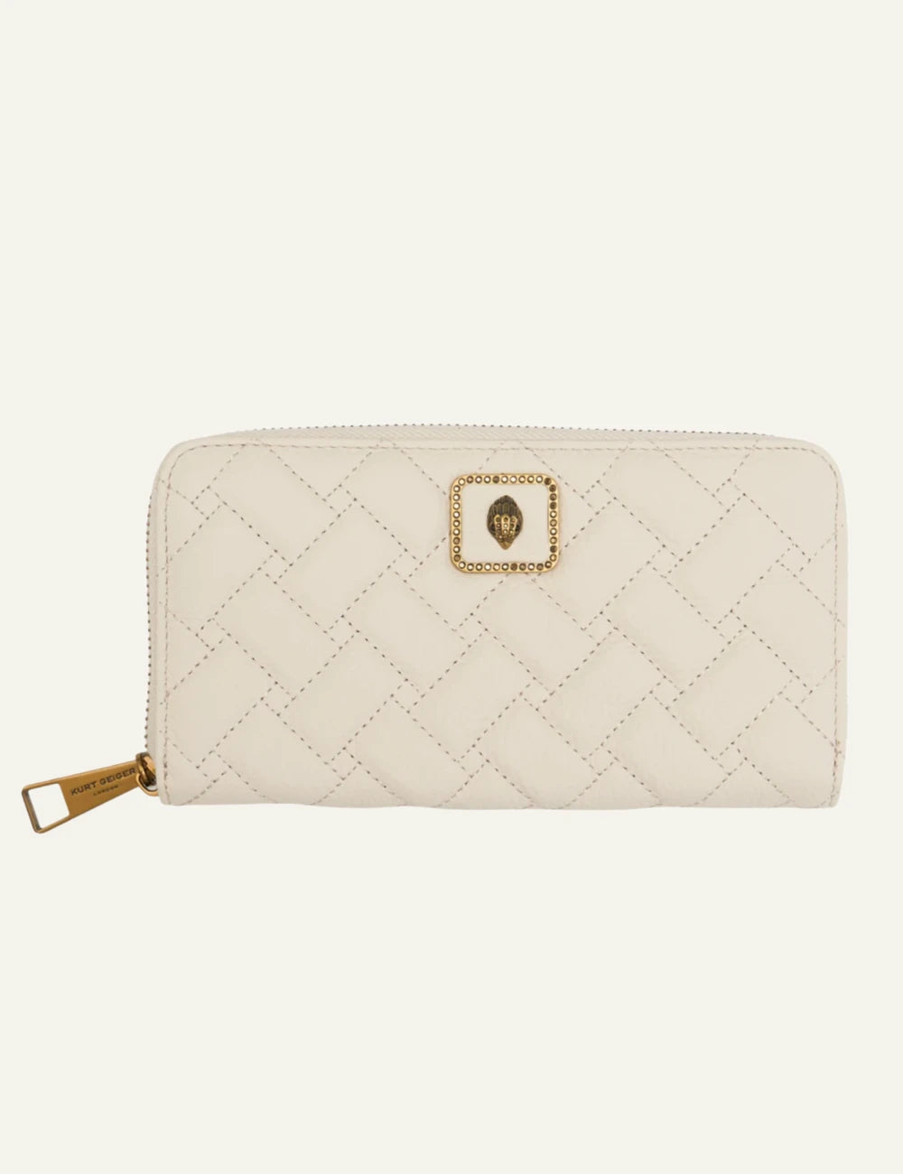 kurt geiger quilted wallet beige zip around front view