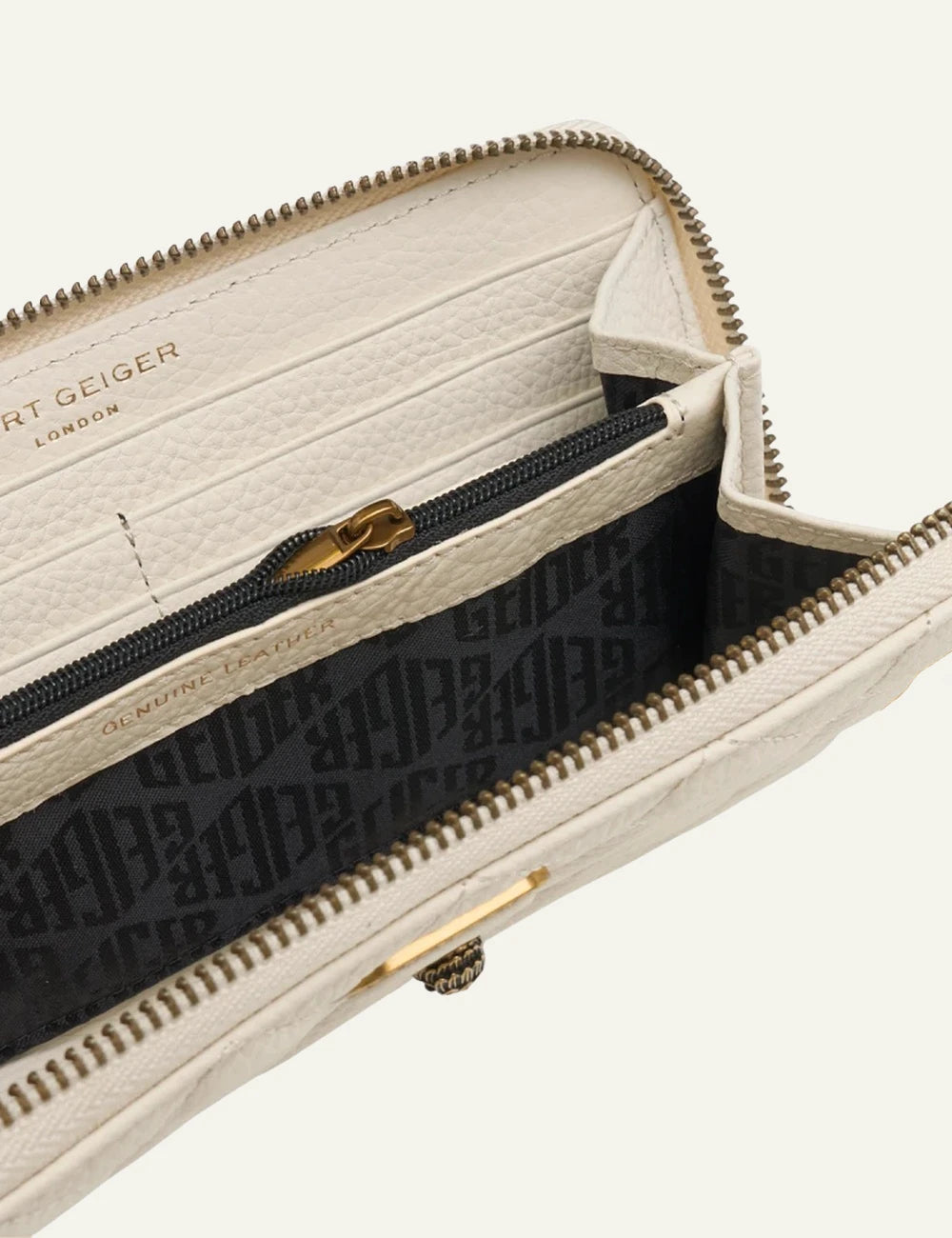 kurt geiger quilted wallet beige zip around top view