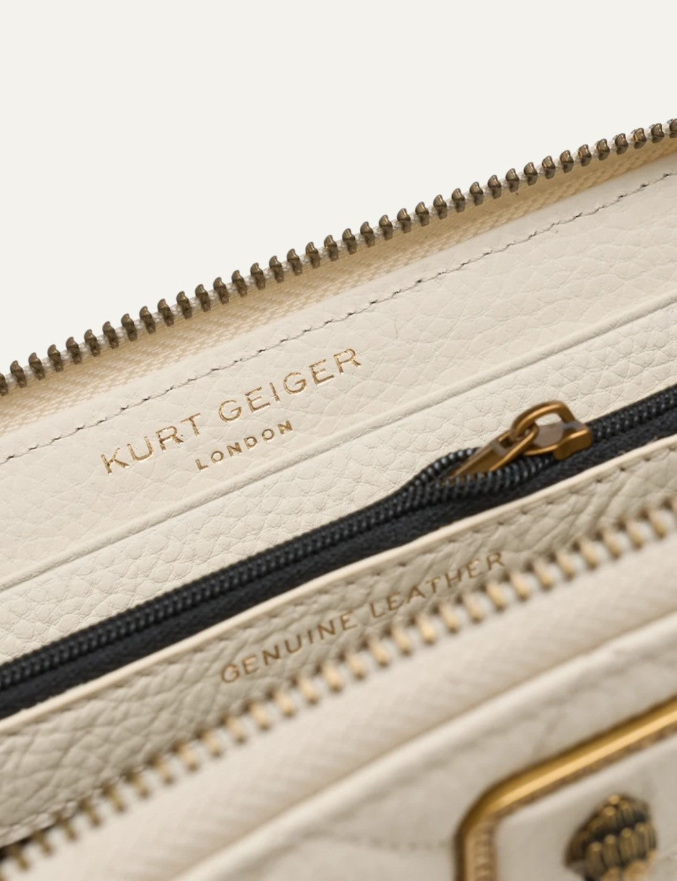 kurt geiger quilted wallet beige zip around top detail view