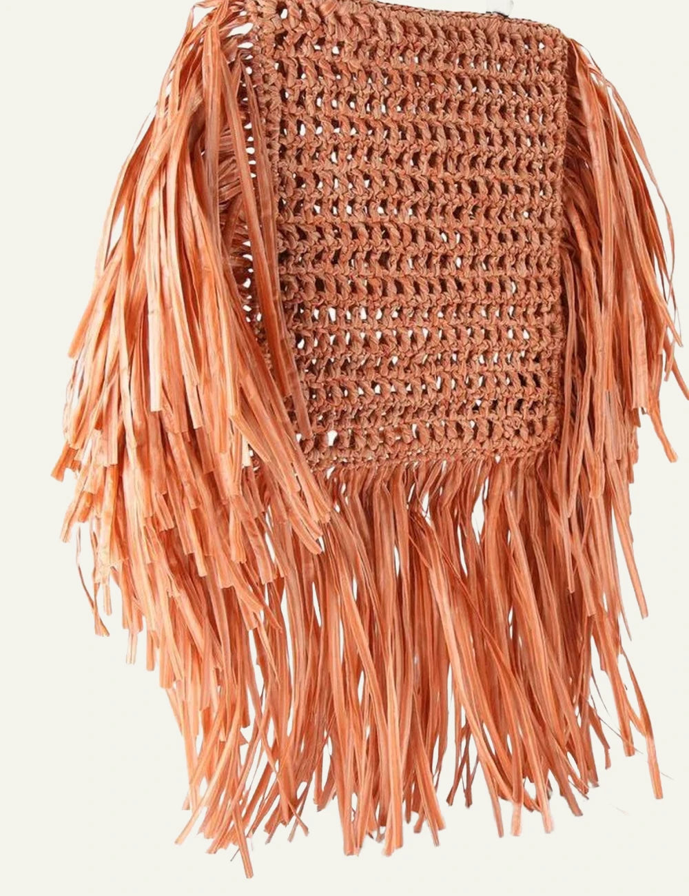 kurt geiger raffia fringe mini tote bag orange beaded handle back view