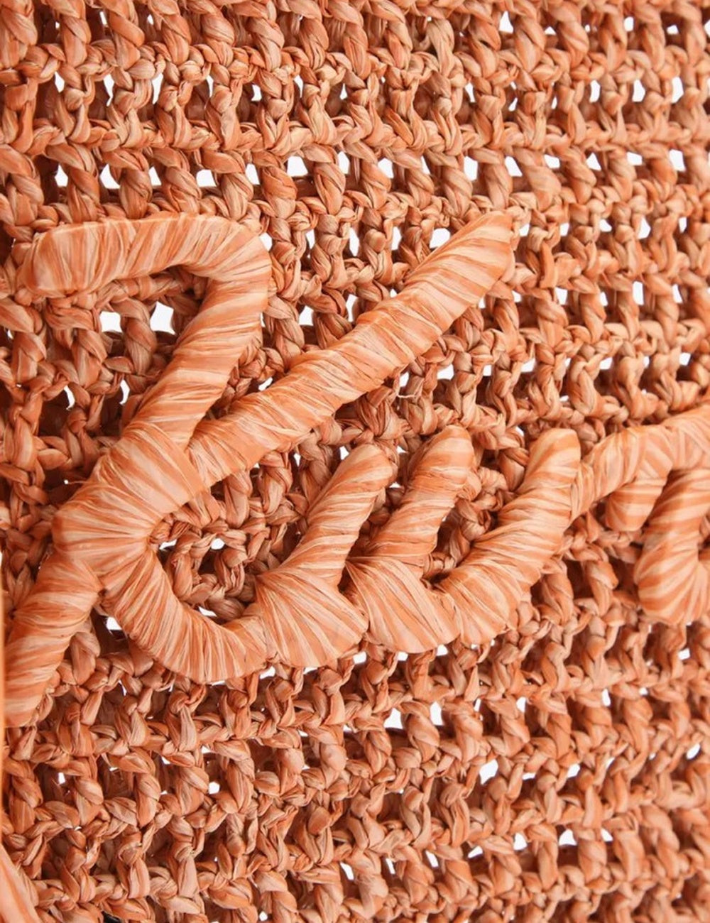 kurt geiger raffia fringe mini tote bag orange beaded handle logo detail view