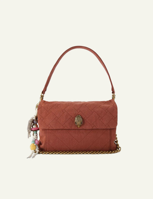Rust canvas Kurt Geiger shoulder bag with quilted finish, gold chain strap and eagle head clasp