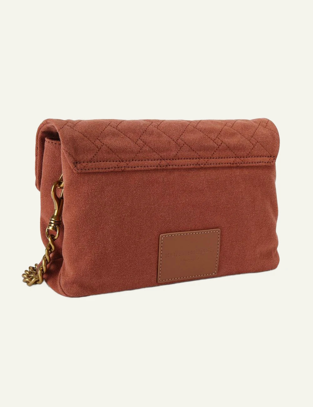 Rust canvas Kurt Geiger shoulder bag with quilted finish, gold chain strap and eagle head clasp back