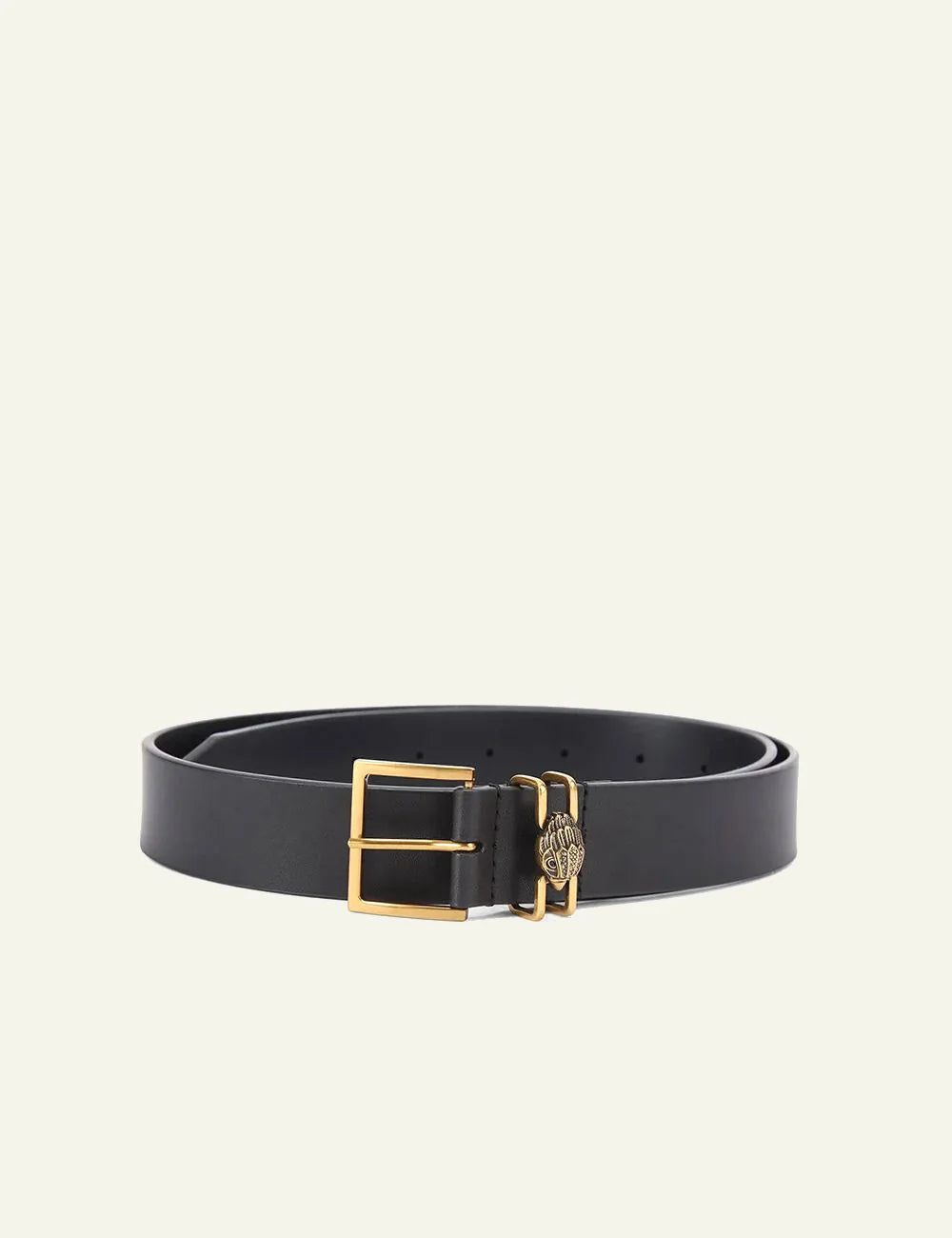 Kurt Geiger Shoreditch 30 Belt black leather gold buckle front view