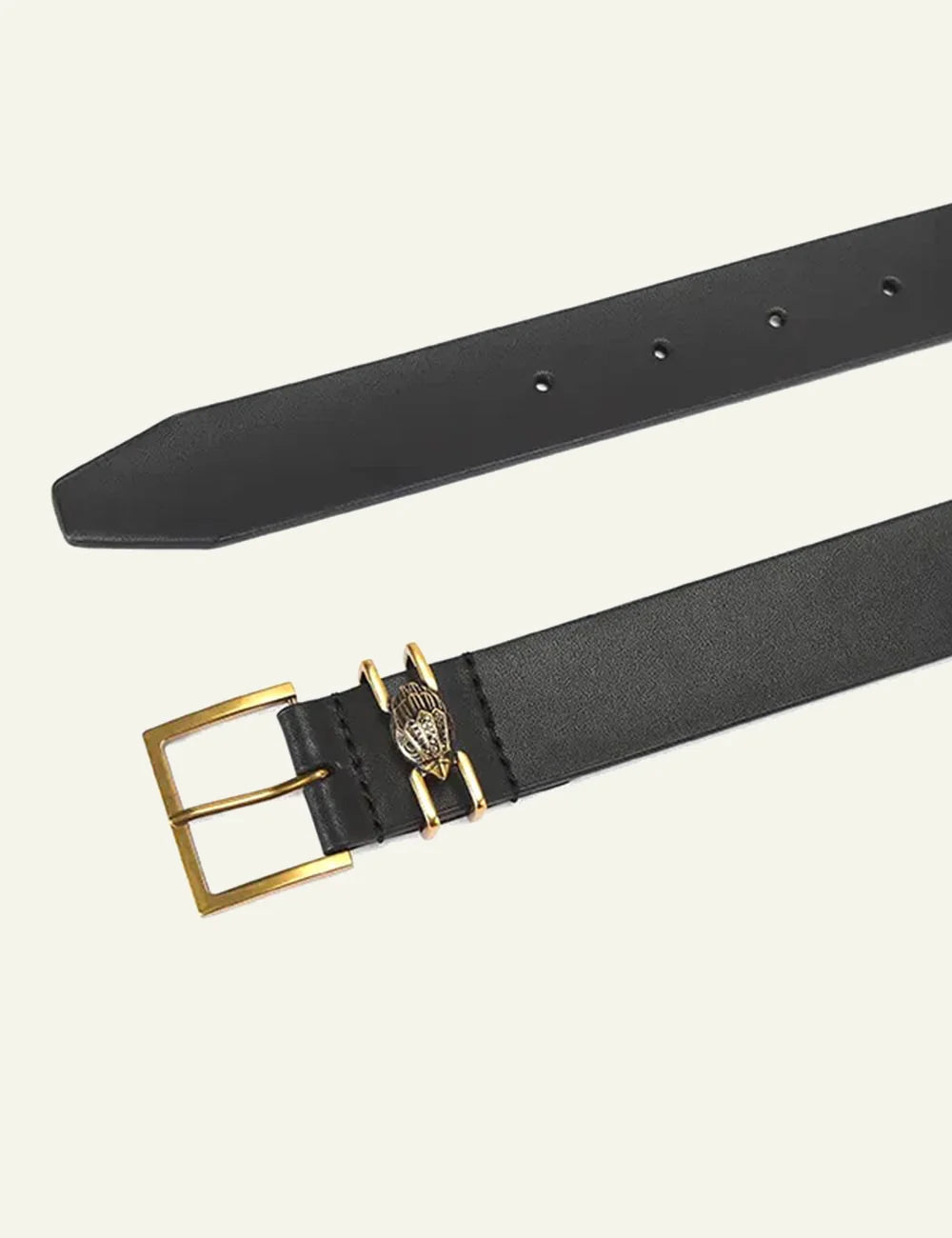 Kurt Geiger Shoreditch 30 Belt black leather gold buckle full view