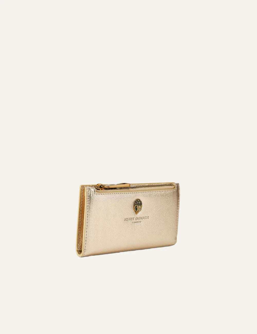 Kurt Geiger shoreditch bifold wallet gold metallic leather eagle logo side