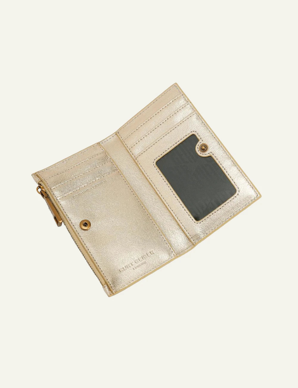 Kurt Geiger shoreditch bifold wallet gold metallic leather eagle logo top