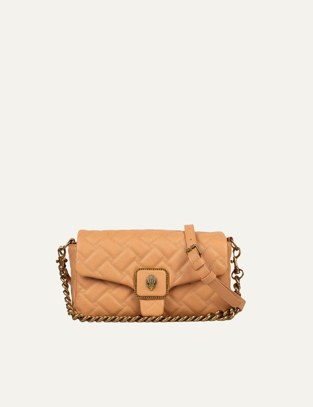 Kurt Geiger shoulder bag beige quilted leather chain strap eagle detail front