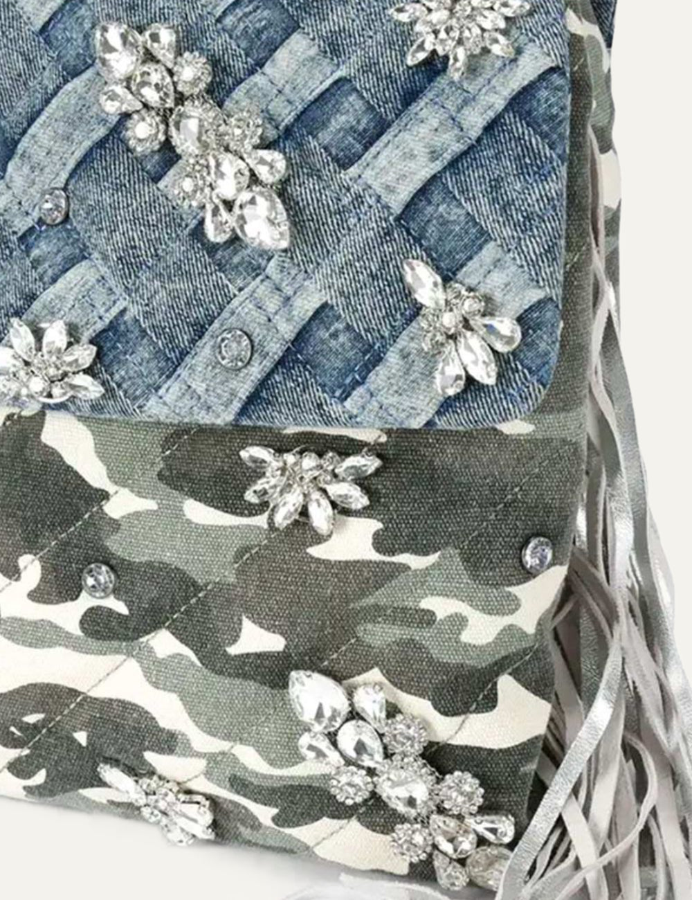 Kurt Geiger shoulder bag denim camo crystal embellished eagle detail 