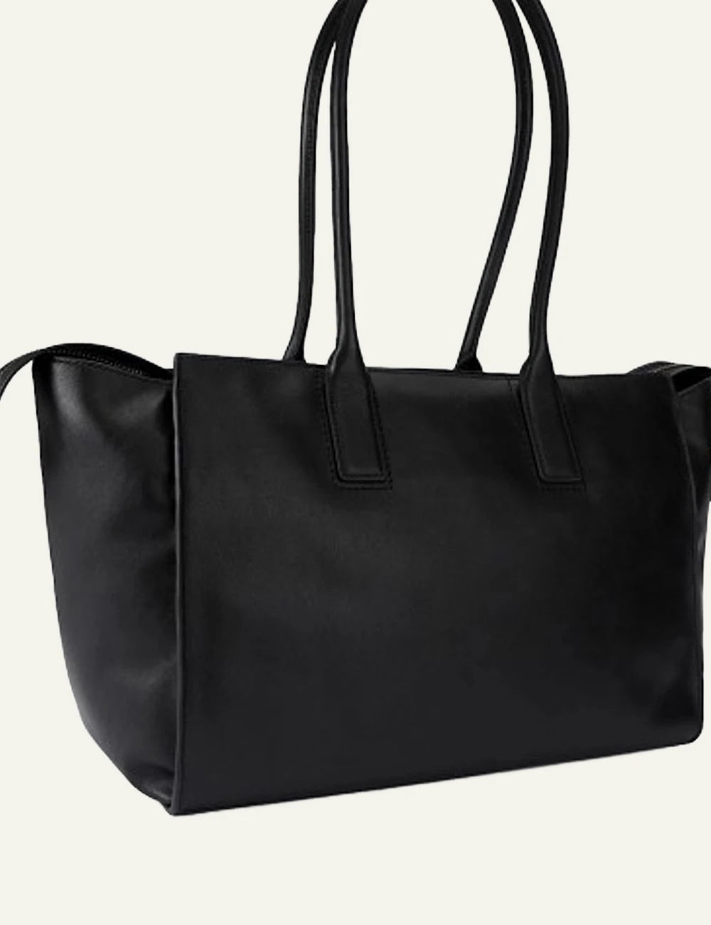 Black leather Kurt Geiger Sloane tote bag with eagle head detail, decorative chain and scarf charm back