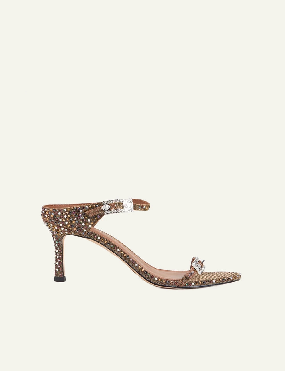 Kurt Geiger strass double buckle sandals gold crystals open toe ankle strap side view