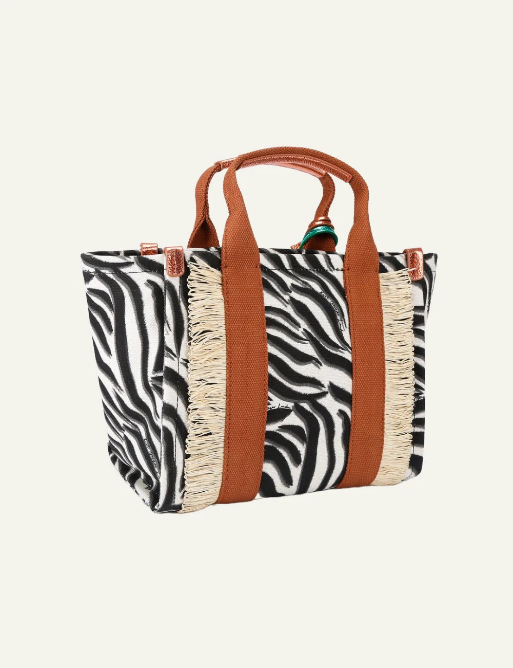 Kurt Geiger small southbank tote zebra canvas logo strap charm detail back