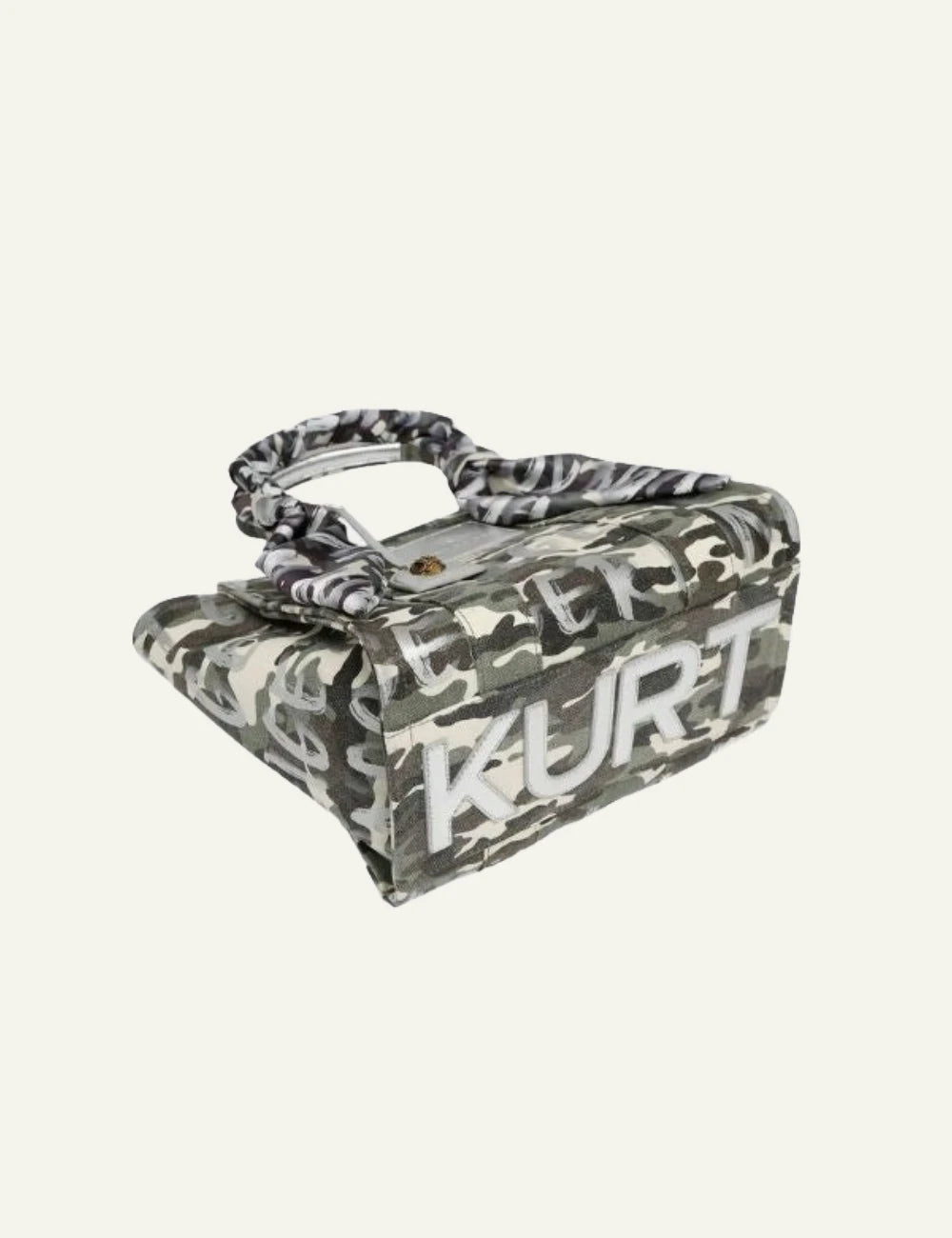 Kurt Geiger tote bag camo logo print canvas scarf handle detail 