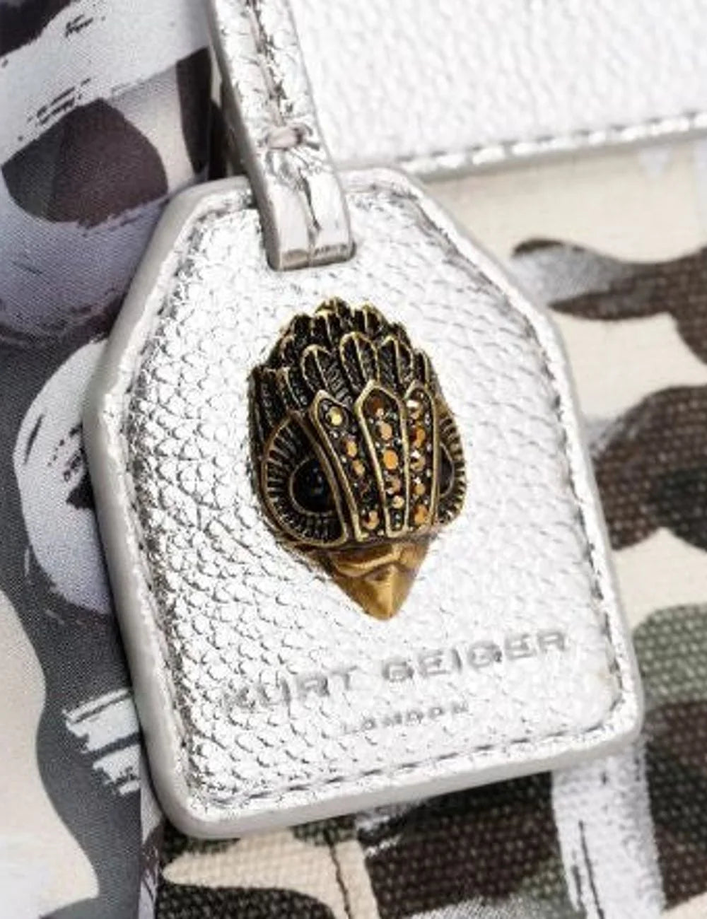 Kurt Geiger tote bag camo logo print canvas scarf handle detail logo