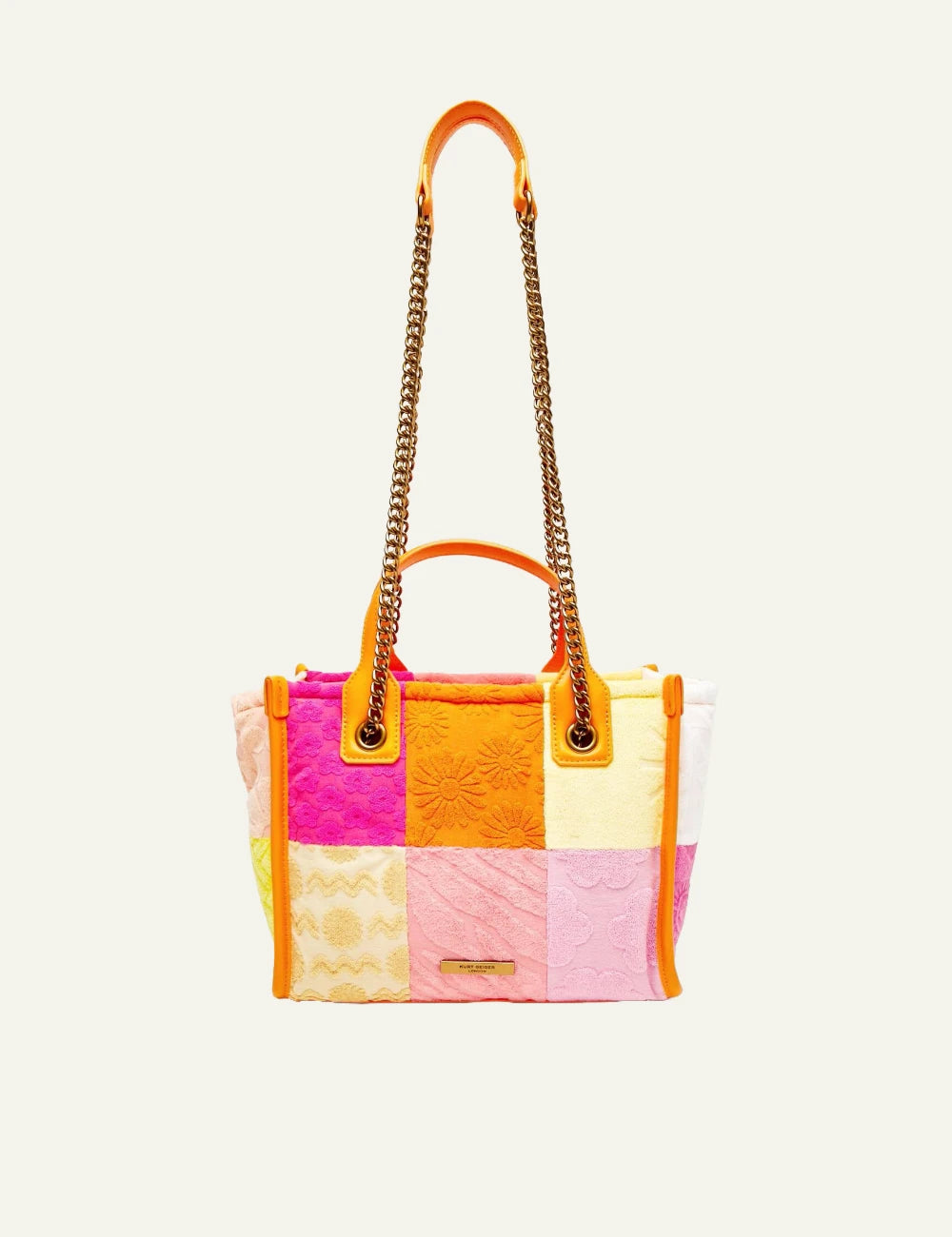 Kurt Geiger tote bag multicolor patchwork chain detail eagle back
