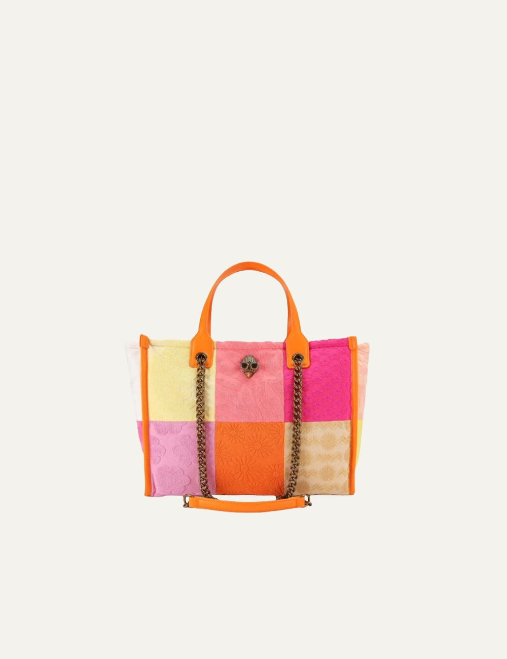 Kurt Geiger tote bag multicolor patchwork chain detail eagle front