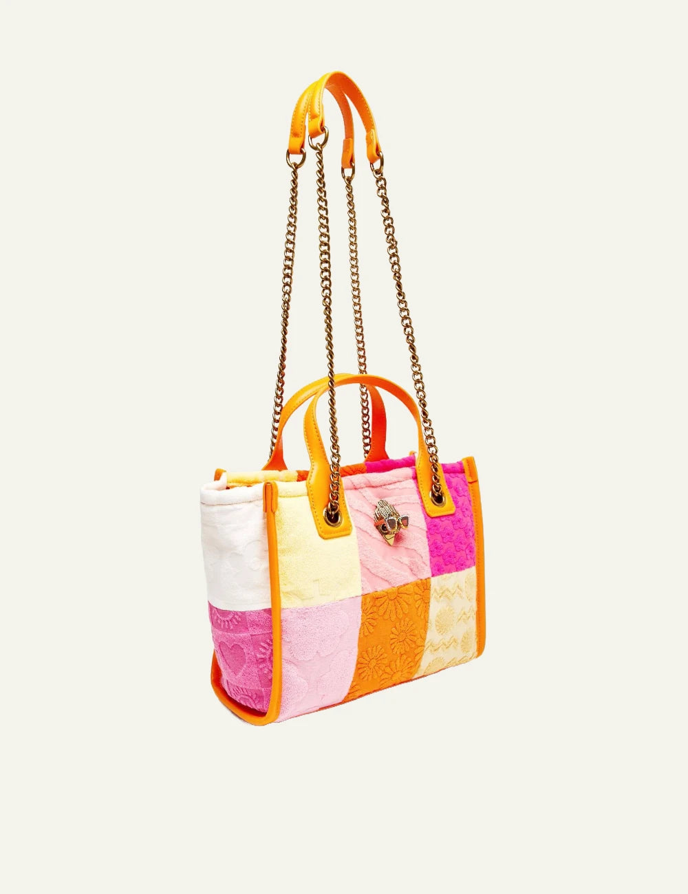 Kurt Geiger tote bag multicolor patchwork chain detail eagle side