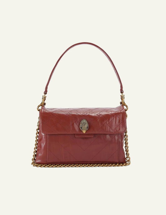 Wine leather Kurt Geiger shoulder bag with quilted finish, gold chain strap and eagle head clasp