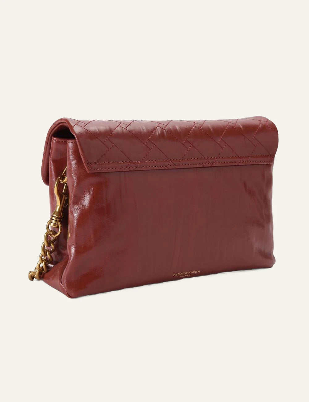 Wine leather Kurt Geiger shoulder bag with quilted finish, gold chain strap and eagle head clasp back