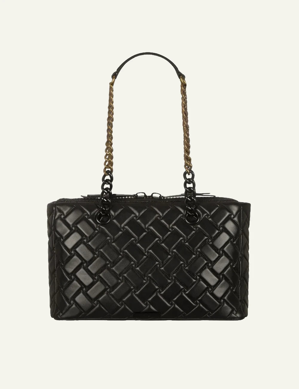 Women's Kurt Geiger black quilted leather shoulder bag with chain straps back view