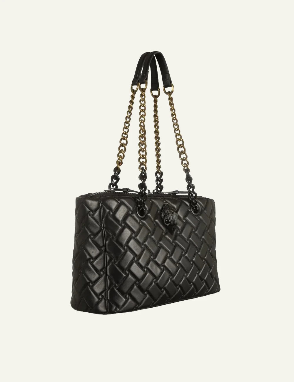 Women's Kurt Geiger black quilted leather shoulder bag with chain straps nside view