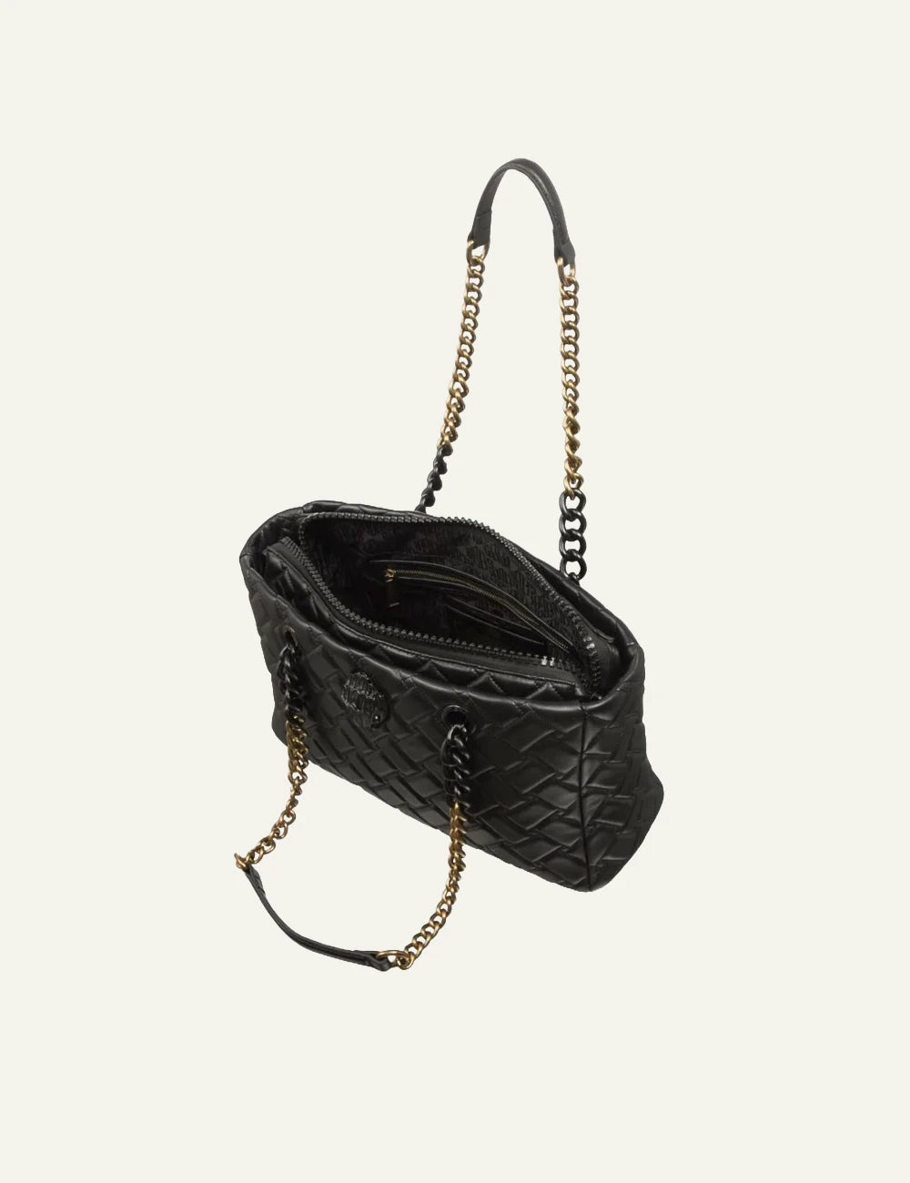 Women's Kurt Geiger black quilted leather shoulder bag with chain straps interior view