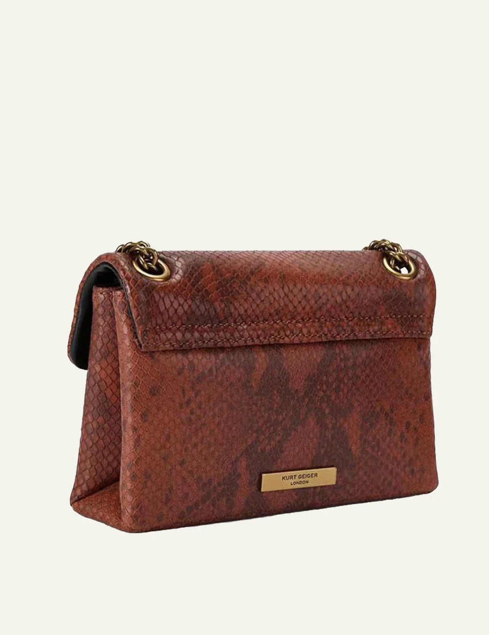 Women's Kurt Geiger brown snake print leather shoulder bag back view