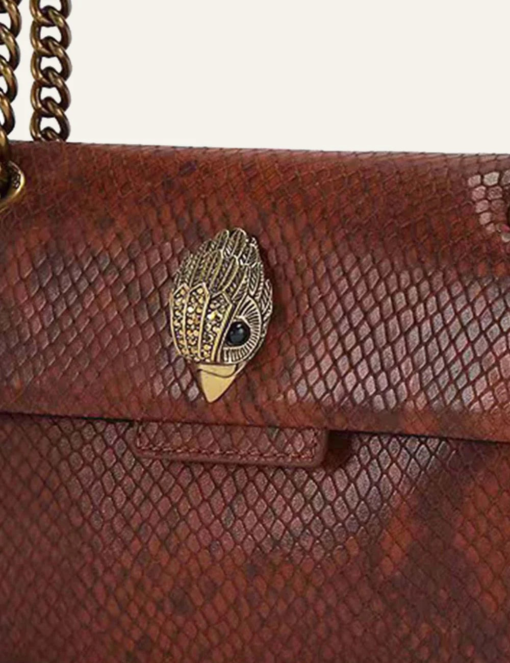 Women's Kurt Geiger brown snake print leather shoulder bag head logo view