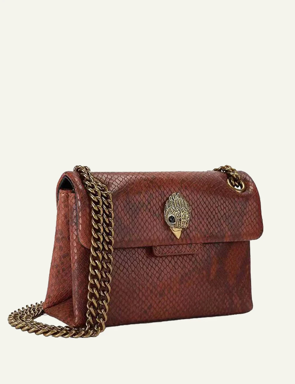 Women's Kurt Geiger brown snake print leather shoulder bag side view
