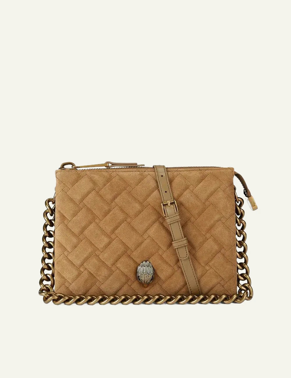 Women's Kurt Geiger Kensington Puff 3 Pouch camel suede leather shoulder bag product shot