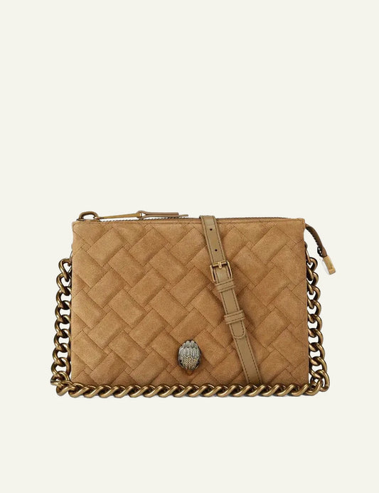 Women's Kurt Geiger Kensington Puff 3 Pouch camel suede leather shoulder bag product shot