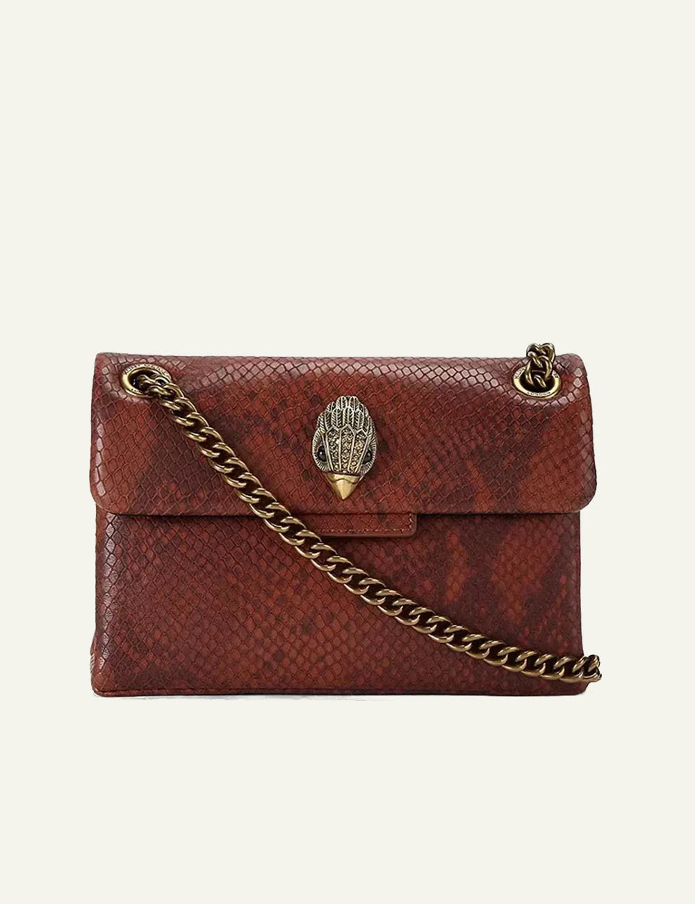 Women's Kurt Geiger Leather Kensington brown snake print shoulder bag front view