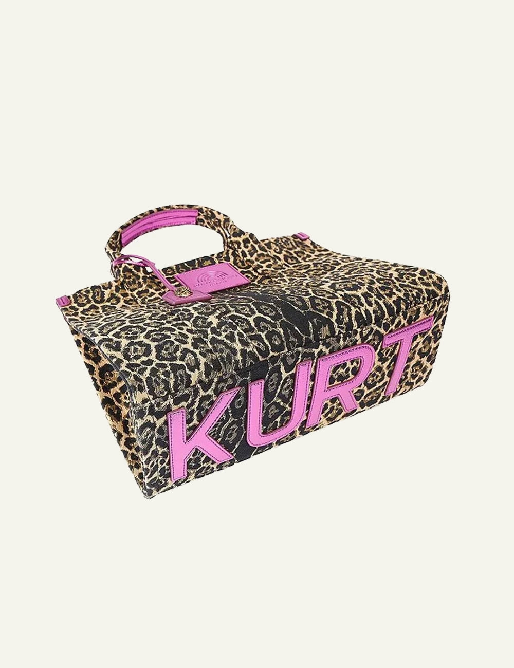 Women's Kurt Geiger leopard print tote bag with pink details bottom view
