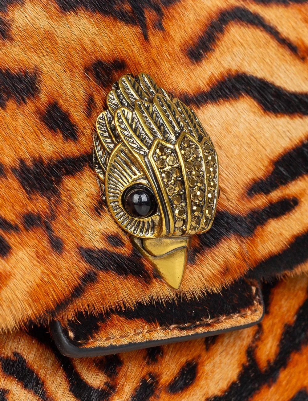 Women's Kurt Geiger tiger print leather shoulder bag with chain strap head logo detail