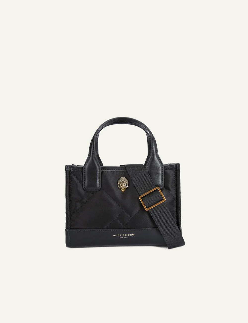 Kurt Geiger XS Recycled Sq Shopper black nylon quilted front view