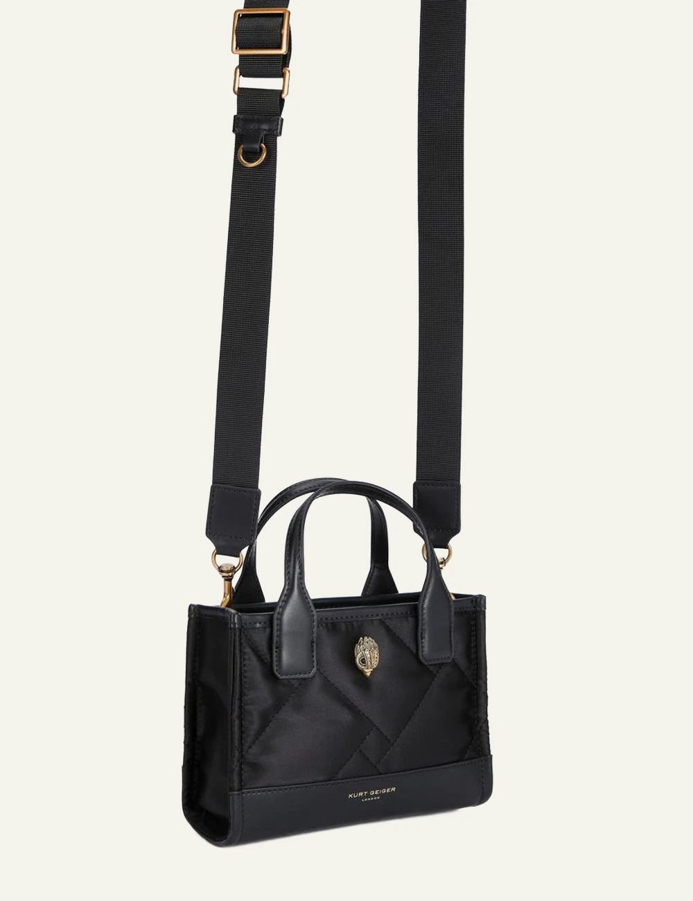 Kurt Geiger XS Recycled Sq Shopper black nylon quilted side view