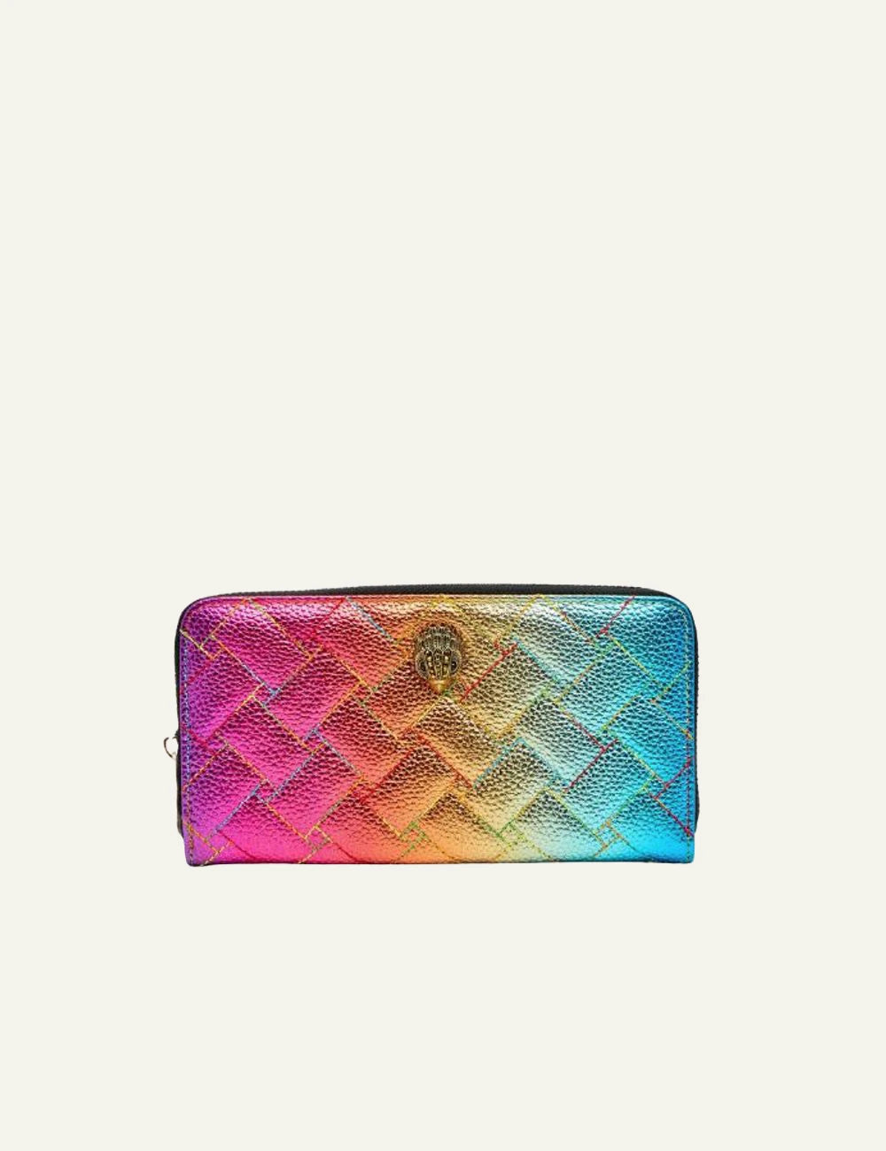 Kurt Geiger zip wallet multicolor rainbow quilted leather eagle detail front