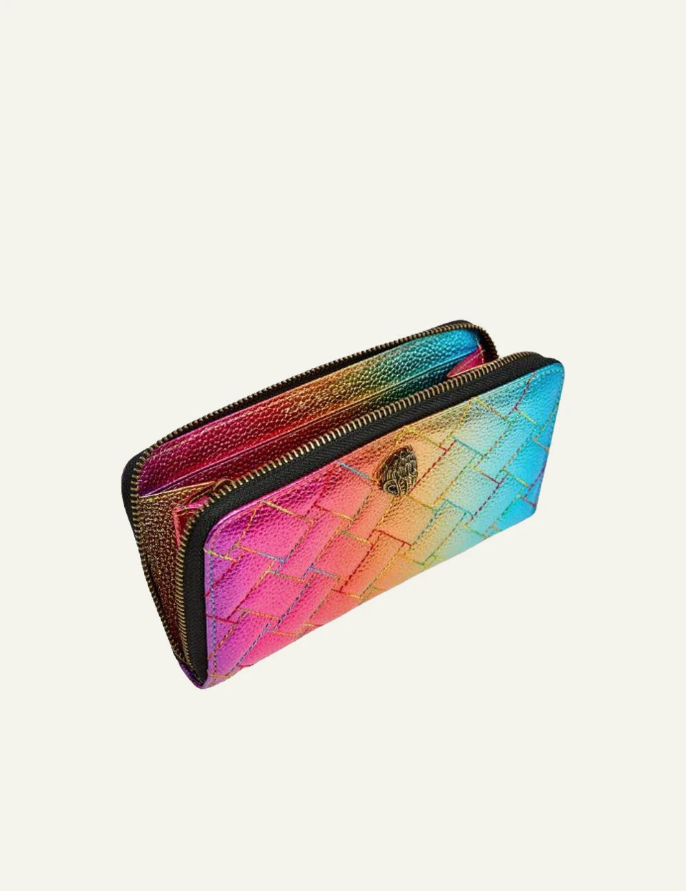 Kurt Geiger zip wallet multicolor rainbow quilted leather eagle detail top