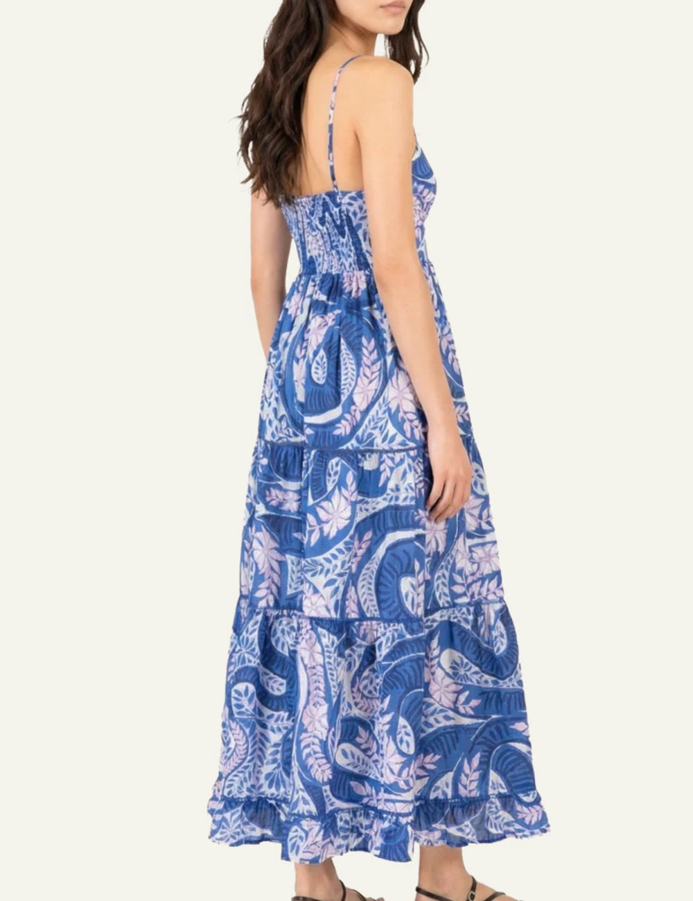 La Poupette long dress straps bust wire blue print maxi back view
