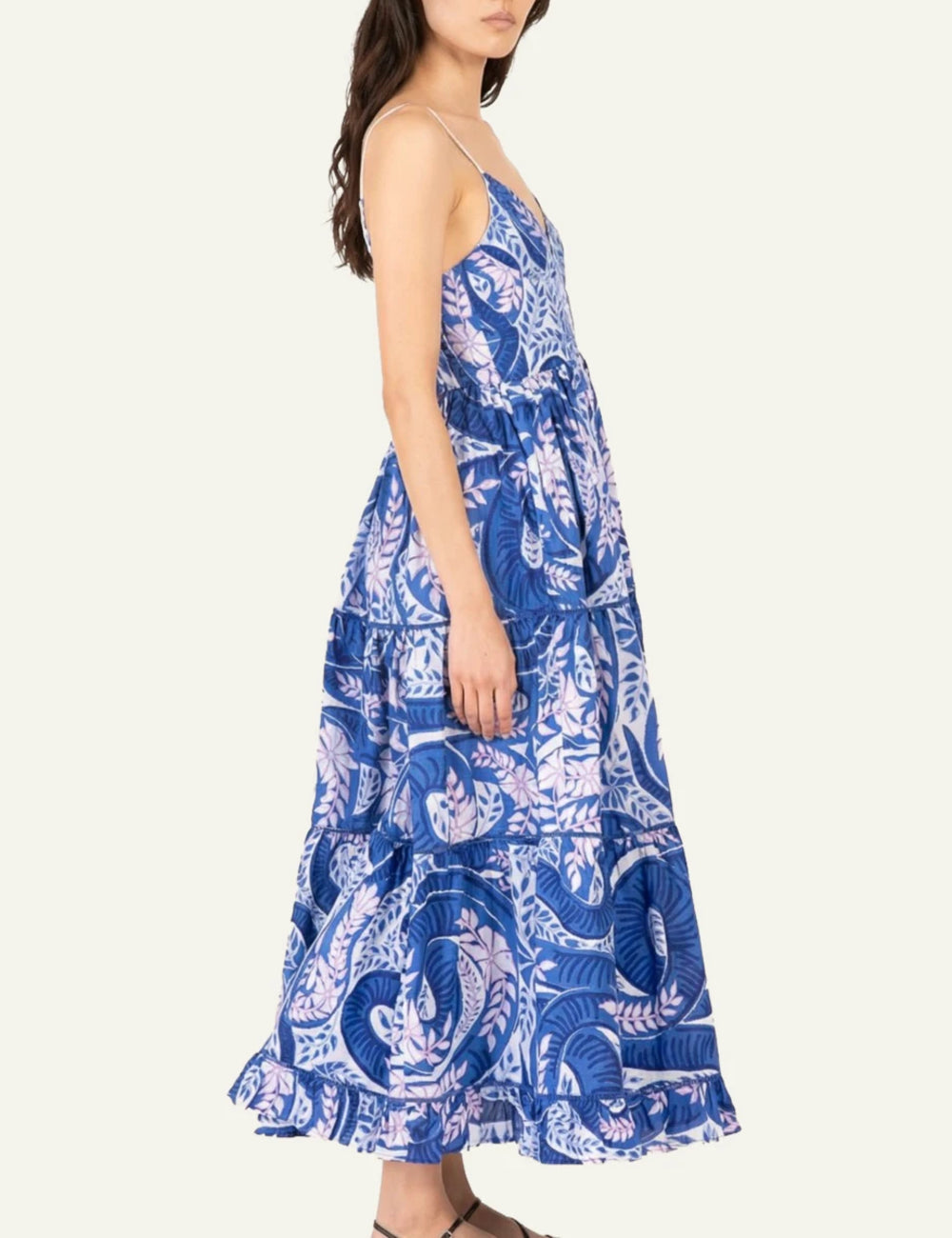 La Poupette long dress straps bust wire blue print maxi side view