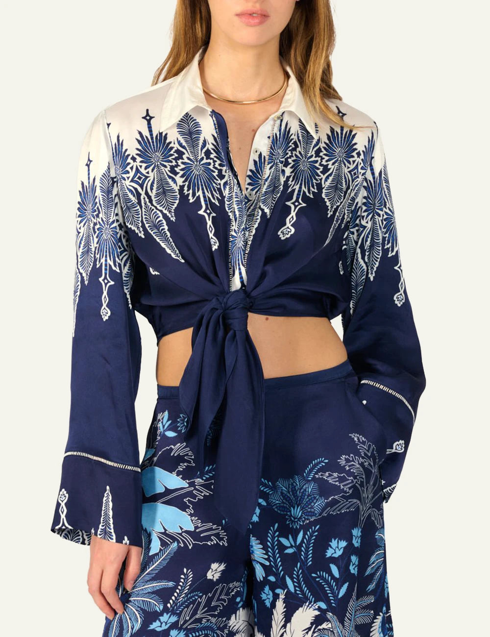 La Poupette Sidonie shirt navy floral satin tie front model