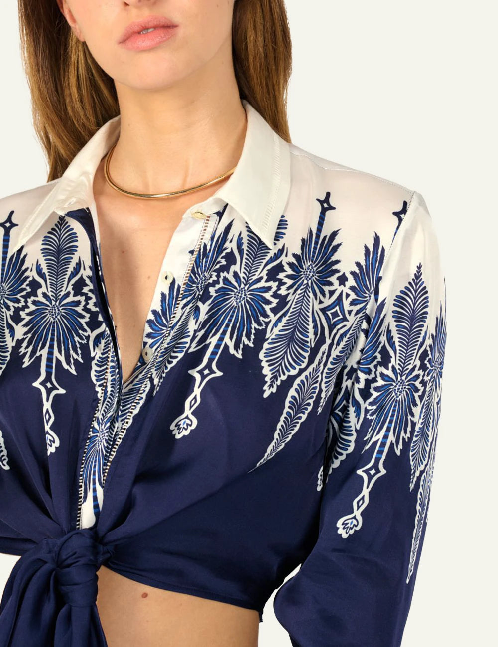 La Poupette Sidonie shirt navy floral satin tie front detail