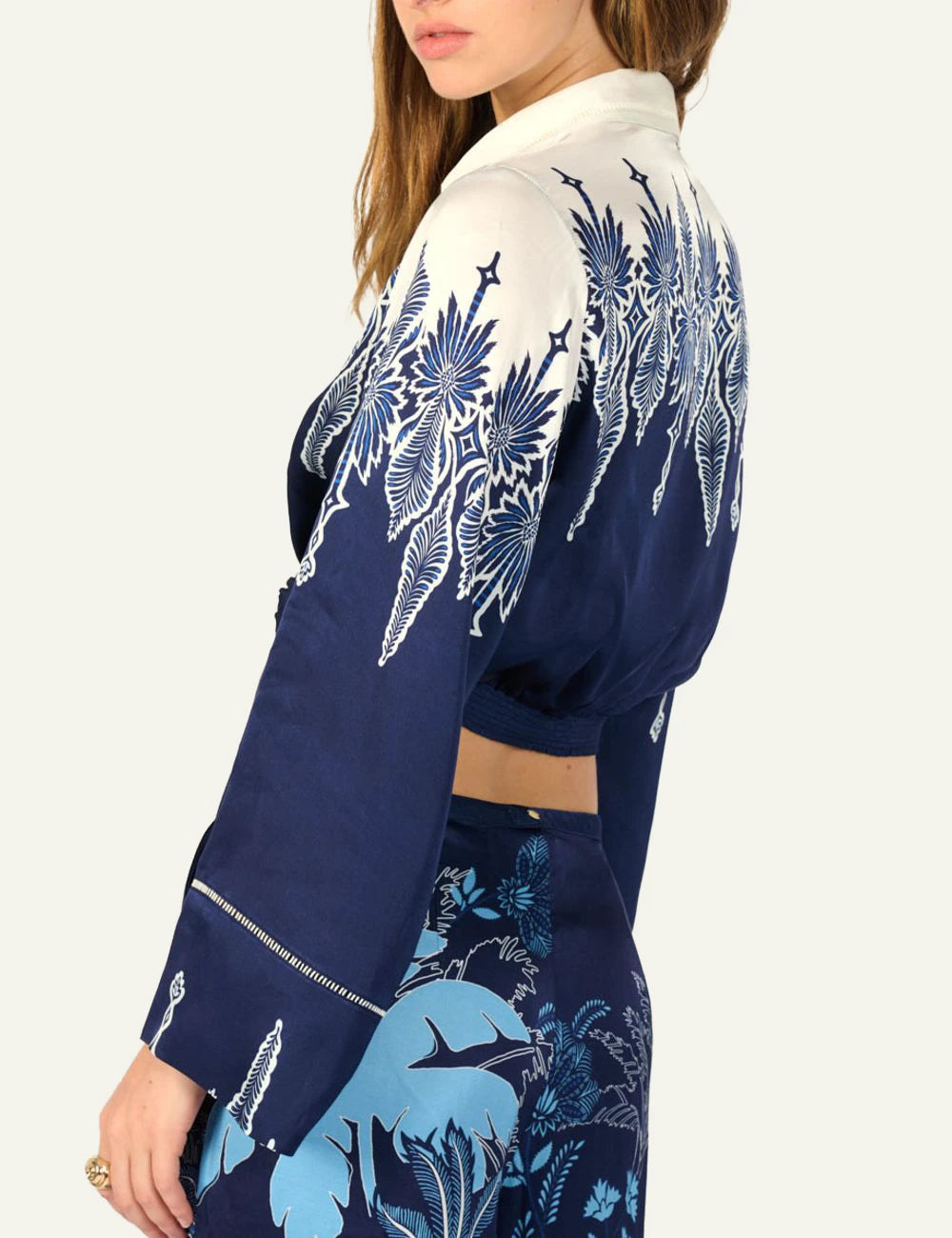 La Poupette Sidonie shirt navy floral satin tie side detail