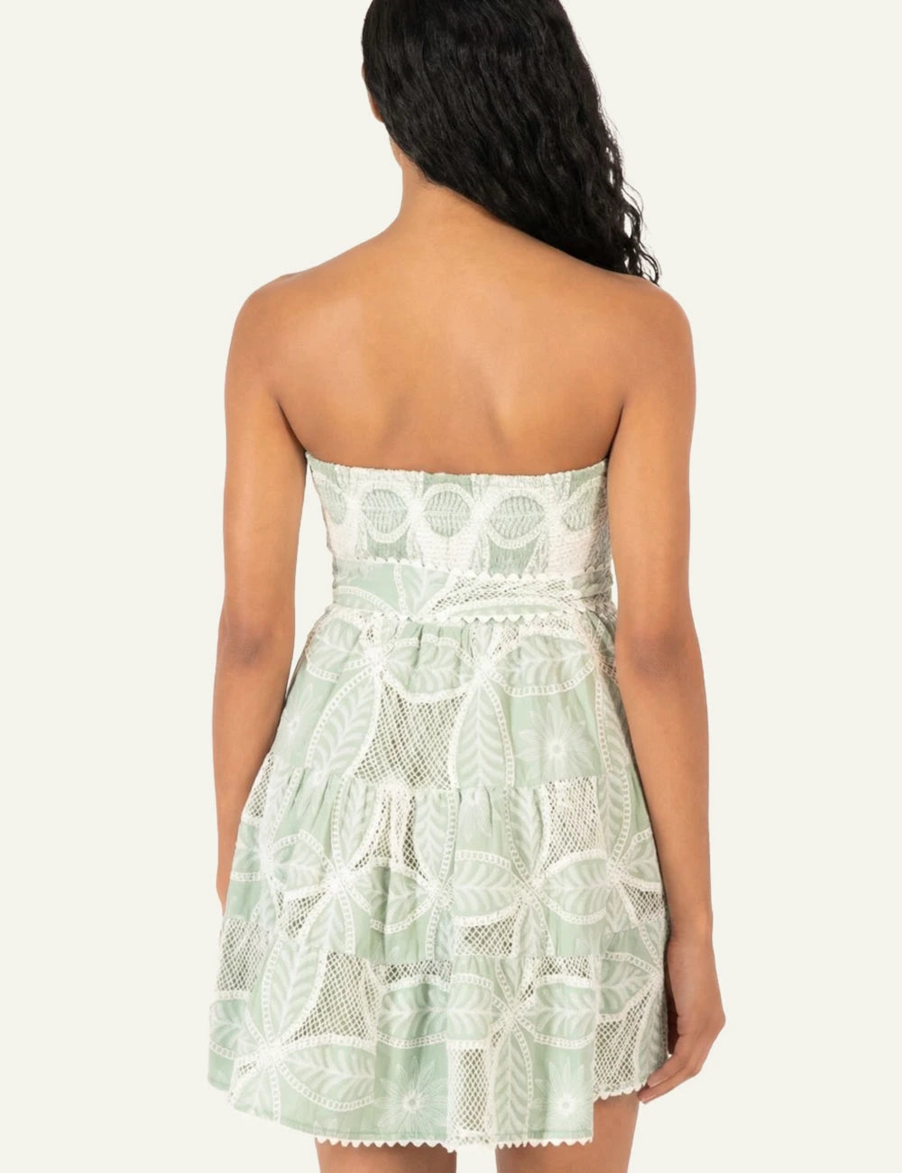 La Poupette strapless mini dress eyelet mandala green lace detail back view