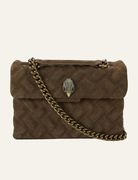 Kurt Geiger London women Leather Kensington brown suede shoulder bag with eagle head and chain strap